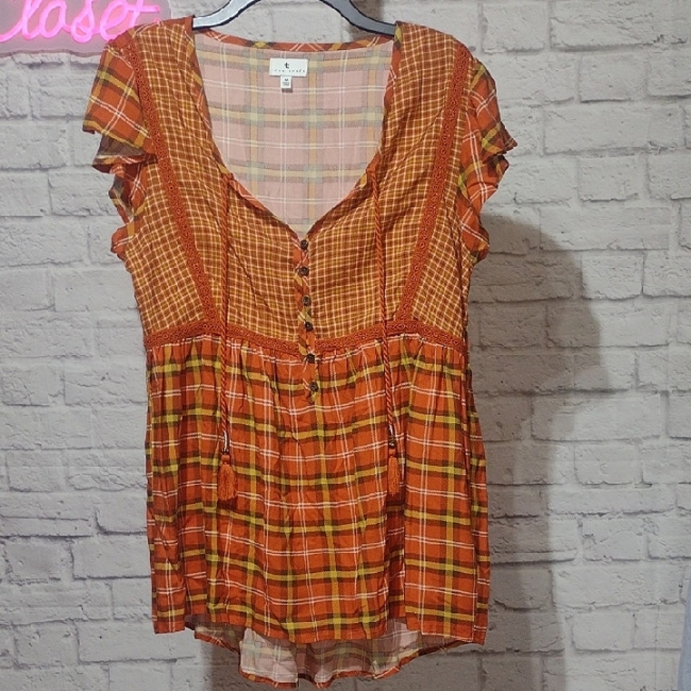True Craft Plaid Orange Women's Top(M)